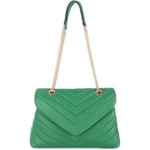 Green Sleek Adjustable Chain Strap Quilted Crossbody Purse